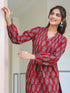 Maroon Cotton Floral Print Flared Kurta